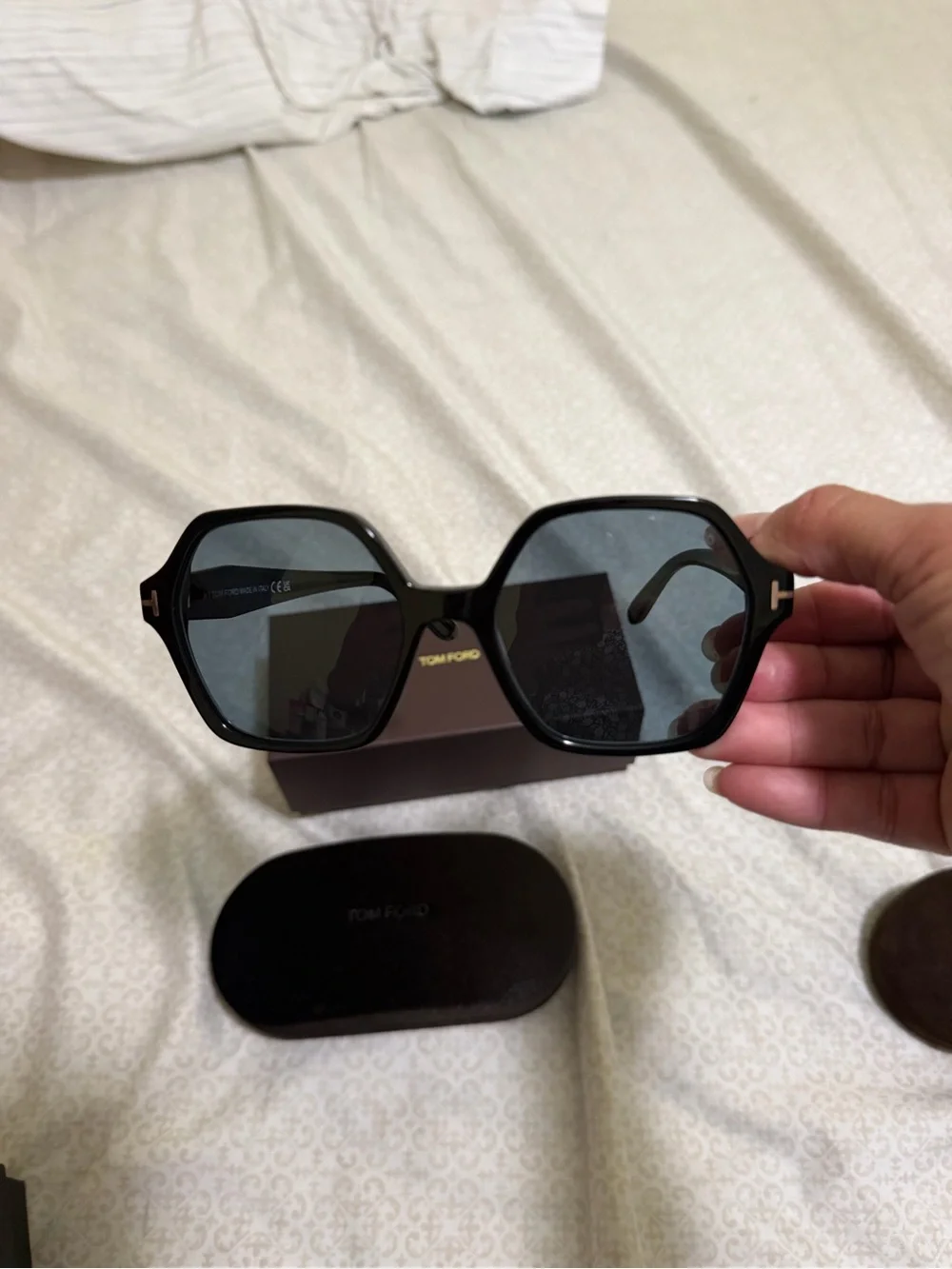 Tom Ford Brown and Gold Logo Sunglasses Box with Case